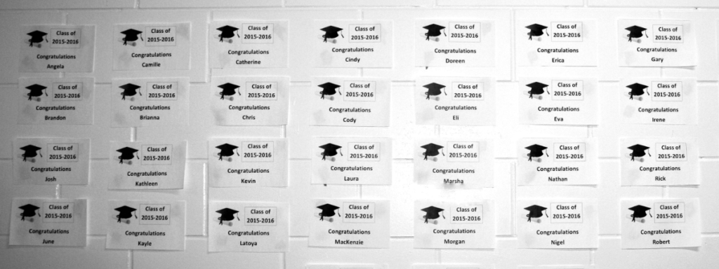 names of all graduates on a wall